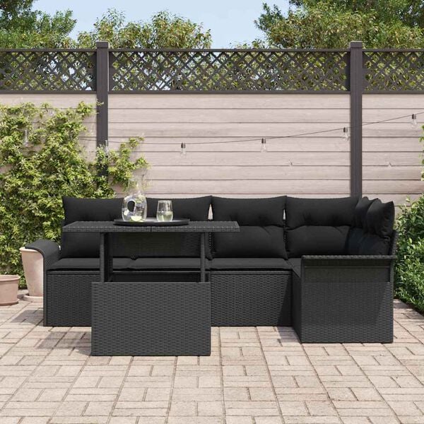 vidaXL Garden Sofa Set with Cushion 6 pcs Black Poly Rattan