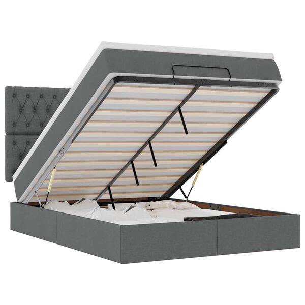 vidaXL Ottoman Bed with Mattress & LEDs Dark Grey Queen Fabric