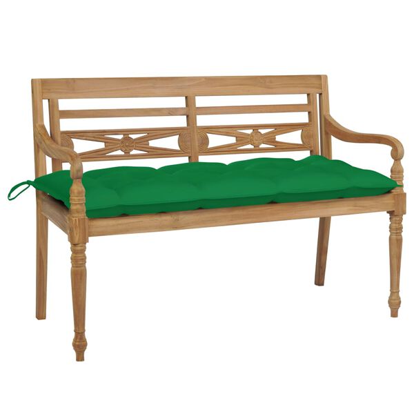 vidaXL Batavia Bench with Green Cushion 120 cm Solid Teak Wood
