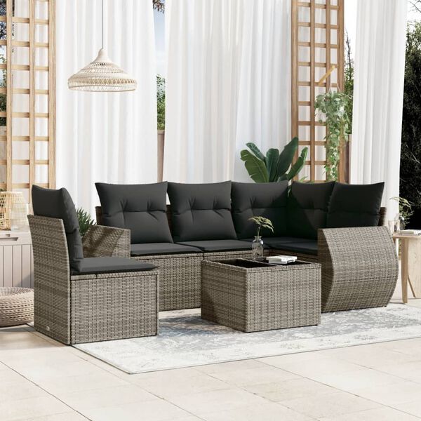 vidaXL 6 Piece Garden Sofa Set with Cushions Grey Poly Rattan