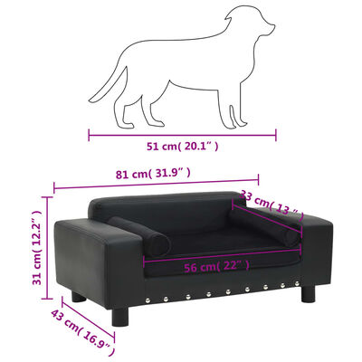 vidaXL Dog Sofa Black 81x43x31 cm Plush and Faux Leather