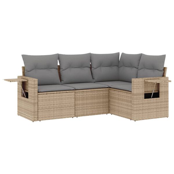 vidaXL 4 Piece Garden Sofa Set with Cushions Beige Poly Rattan