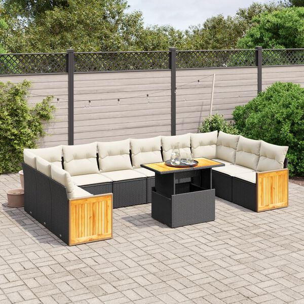 vidaXL 11 Piece Garden Sofa Set with Cushions Black Poly Rattan