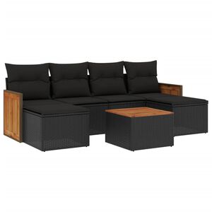vidaXL 7 Piece Garden Sofa Set with Cushions Black Poly Rattan