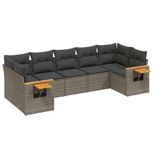 vidaXL 7 Piece Garden Sofa Set with Cushions Grey Poly Rattan