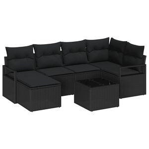 vidaXL Sofa Set 7 pcs Black Poly Rattan