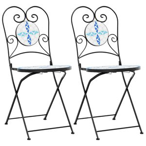 vidaXL Folding Chairs 2 pcs Blue and White Ceramic