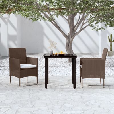 vidaXL 3 Piece Garden Dining Set with Cushions Brown and Black
