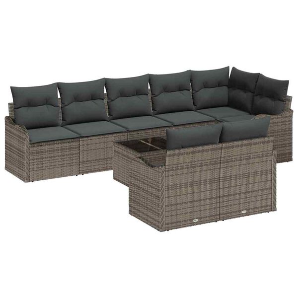 vidaXL Garden Sofa Set 9 pcs Grey Poly Rattan