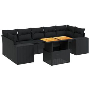 vidaXL 8 Piece Garden Sofa Set with Cushions Black Poly Rattan