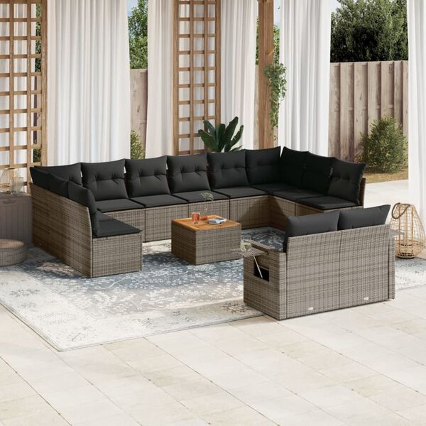 vidaXL 13 Piece Garden Sofa Set with Cushions Grey Poly Rattan