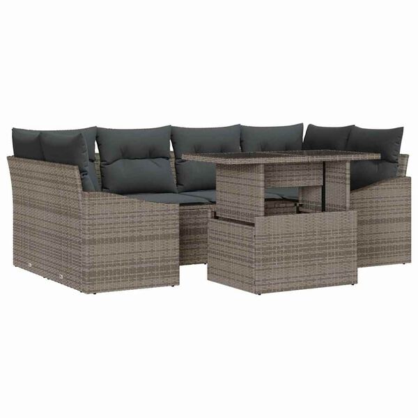 vidaXL Garden Sofa Set with Storage 7 pcs Grey Poly rattan