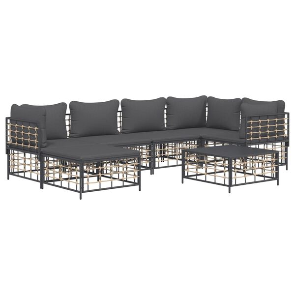 vidaXL 7 Piece Garden Lounge Set with Cushions Anthracite Poly Rattan