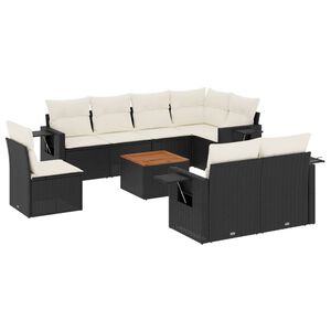 vidaXL 9 Piece Garden Sofa Set with Cushions Black Poly Rattan