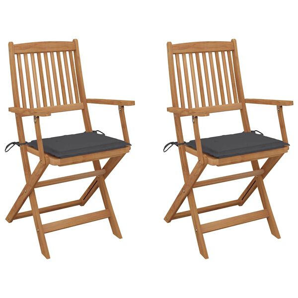 vidaXL Folding Garden Chairs 2 pcs with Cushions Solid Wood Acacia