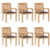 vidaXL Stacking Garden Chairs with Cushions 6 pcs Solid Teak Wood