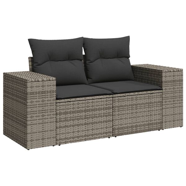 vidaXL 9 Piece Garden Sofa Set with Cushions Grey Poly Rattan