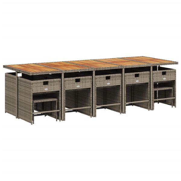 vidaXL 15 Piece Garden Dining Set with Cushions Grey Poly Rattan