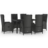 vidaXL 7 Piece Garden Dining Set with Cushions Black Poly Rattan