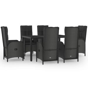 vidaXL 7 Piece Garden Dining Set with Cushions Black Poly Rattan
