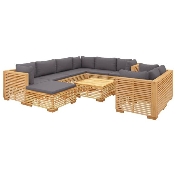 vidaXL 10 Piece Garden Lounge Set with Cushions Solid Teak Wood