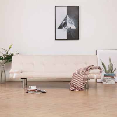 vidaXL Sofa Bed with Two Pillows Cream Polyester