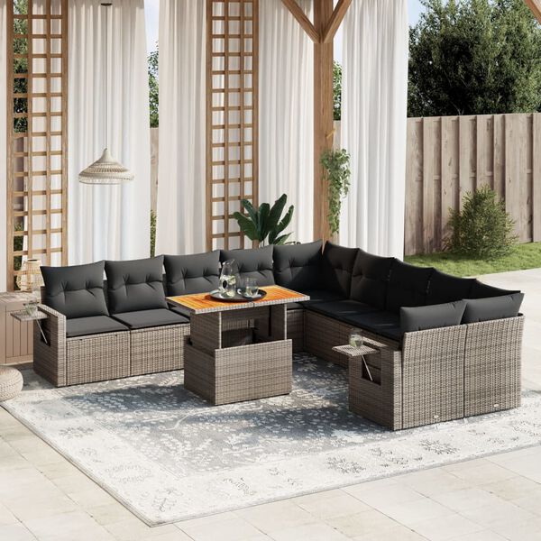 vidaXL 11 Piece Garden Sofa Set with Cushions Grey Poly Rattan