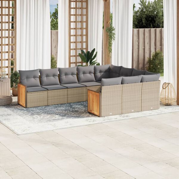 vidaXL 10 Piece Garden Sofa Set with Cushions Beige Poly Rattan