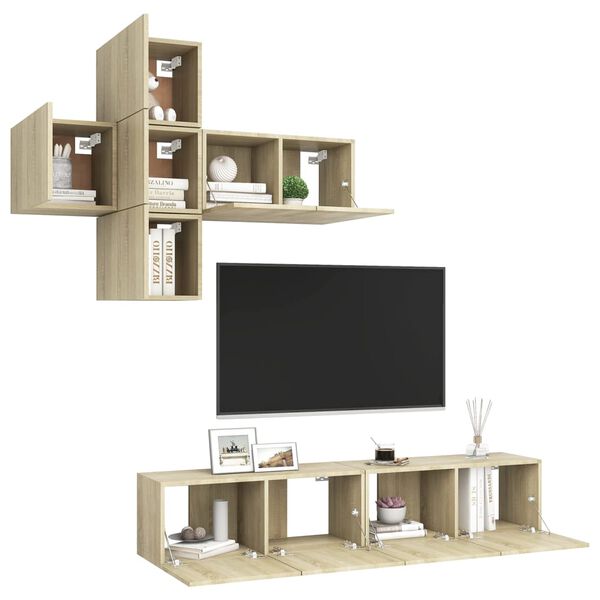 vidaXL 7 Piece TV Cabinet Set Sonoma Oak Engineered Wood