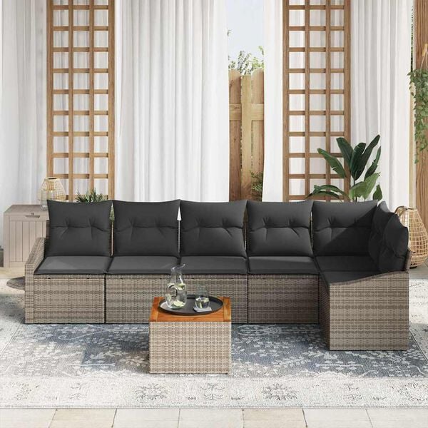vidaXL Garden Sofa Set with Cushion 7 pcs Grey Poly Rattan