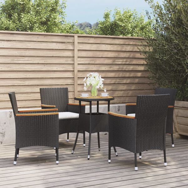 vidaXL 5 Piece Garden Bistro Set with Cushions Black Poly Rattan