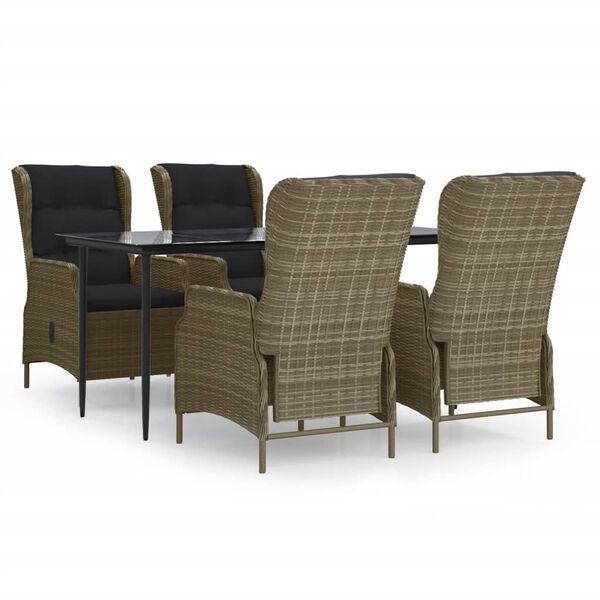 vidaXL 5 Piece Garden Dining Set Brown Poly Rattan