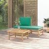 vidaXL 3 Piece Garden Lounge Set with Green Cushions Bamboo