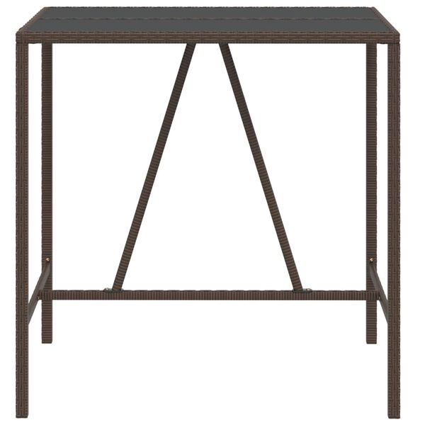 vidaXL Bar Table with Glass Top Brown 110x70x110 cm Poly Rattan