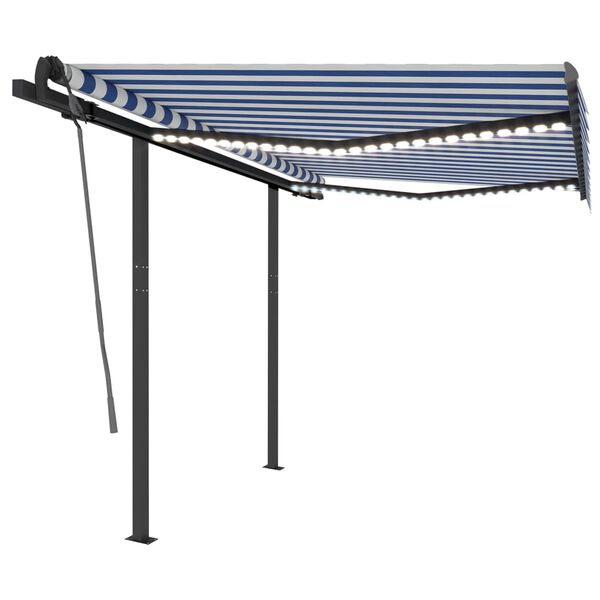 vidaXL Manual Retractable Awning with LED 3x2.5 m Blue and White