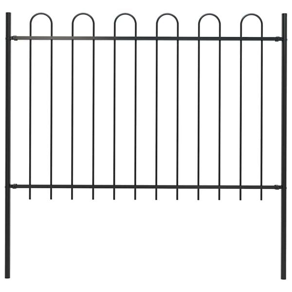 vidaXL Garden Fence with Hoop Top Steel 181x120 cm Black
