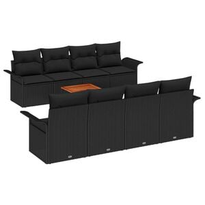 vidaXL Garden Sofa Set with Storage 9 pcs Black Poly Rattan