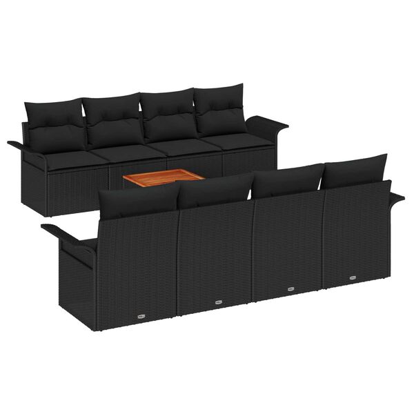 vidaXL Garden Sofa Set with Storage 9 pcs Black Poly Rattan