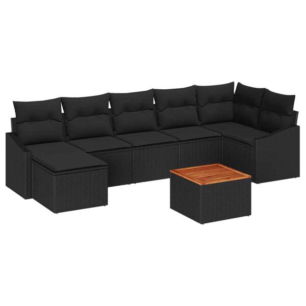vidaXL Garden Sofa Set with Cushion 8 pcs Black Poly Rattan
