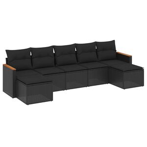 vidaXL 7 Piece Garden Sofa Set with Cushions Black Poly Rattan