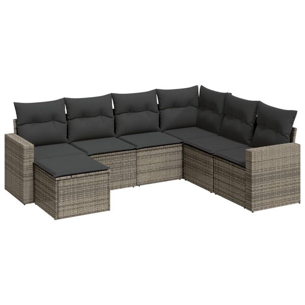 vidaXL 7 Piece Garden Sofa Set with Cushions Grey Poly Rattan