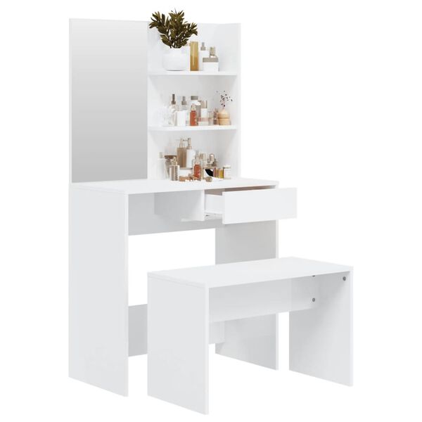 vidaXL Dressing Table Set High Gloss White 74.5x40x141 cm