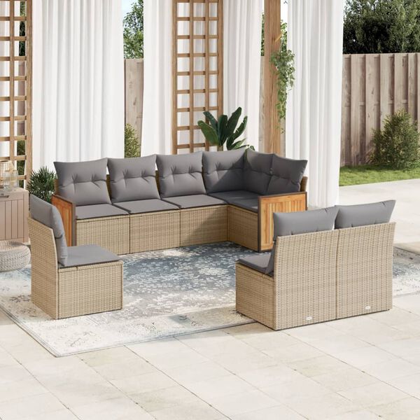 vidaXL 8 Piece Garden Sofa Set with Cushions Beige Poly Rattan