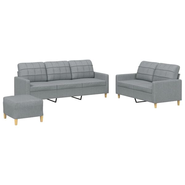 vidaXL 3 Piece Sofa Set with Cushions Light Grey Fabric