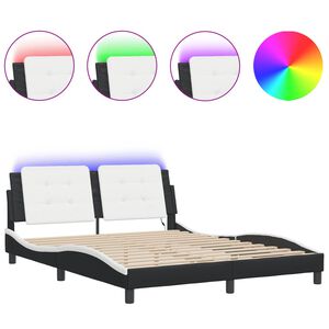 vidaXL Bed Frame with LED without Mattress "Zadar" Black and White 152x203 cm