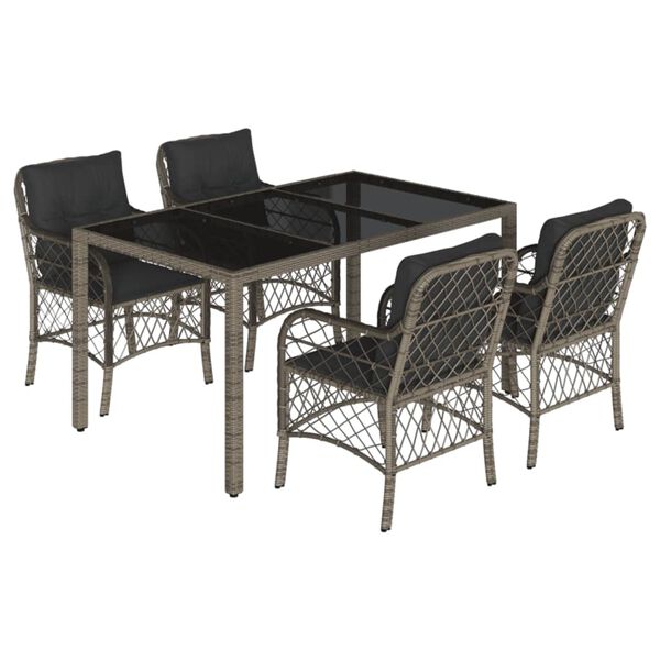 vidaXL 5 Piece Garden Dining Set with Cushions Grey Poly Rattan