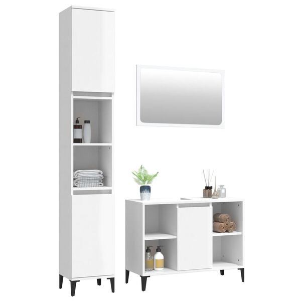 vidaXL 3 Piece Bathroom Furniture Set High Gloss White Engineered Wood