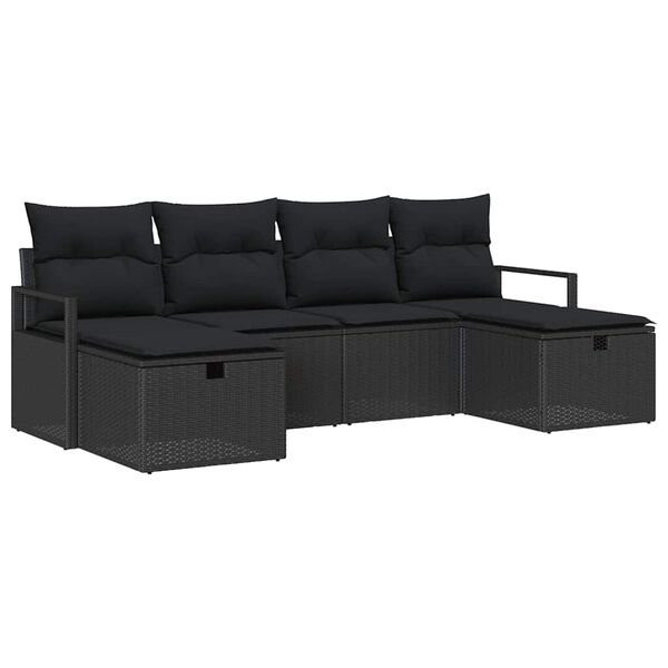 vidaXL Garden Sofa Set with Cushion 6 pcs Black Poly rattan