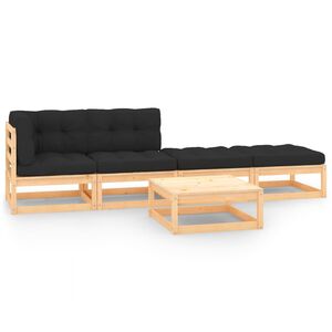 vidaXL 5 Piece Garden Lounge Set with Cushions Solid Wood Pine