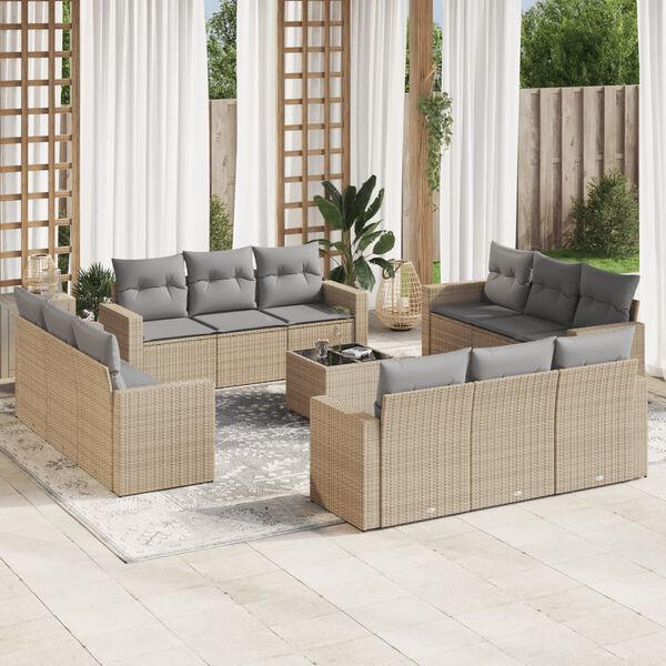 vidaXL 13 Piece Garden Sofa Set with Cushions Beige Poly Rattan